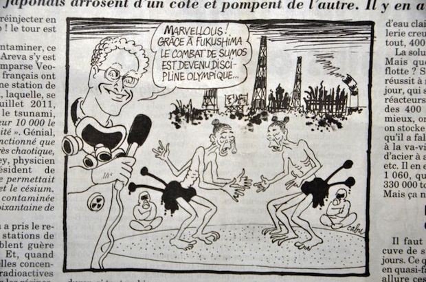 french satire cartoon fukushima tokyo olympics mutant sumo wrestlers