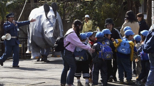 ueno zoo escaped rhino fake loose animal drill zookeeper dressed up