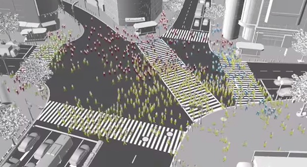 ntt docomo shibuya scramble crossing video pedestrian smartphone use simulation