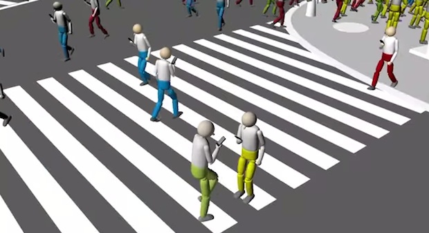 ntt docomo shibuya scramble crossing video pedestrian smartphone use simulation