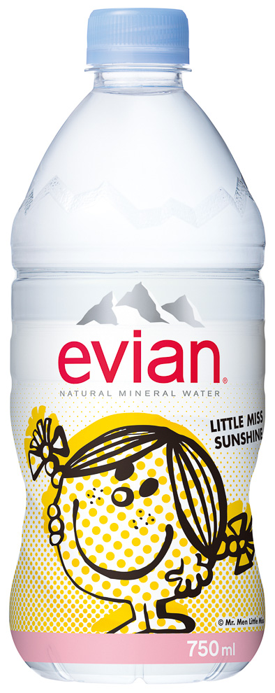 evian mr men little miss japan packaging label design bottled water sanrio mr glug