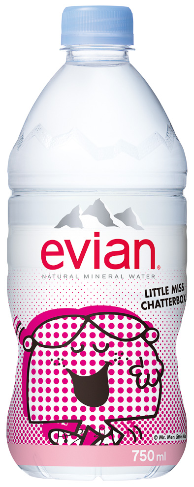 evian mr men little miss japan packaging label design bottled water sanrio mr glug