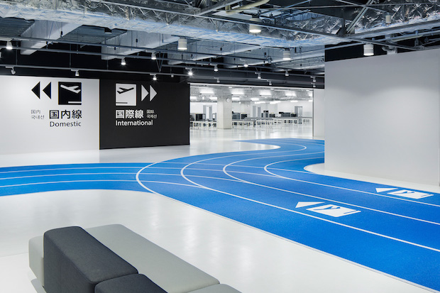 narita international airport terminal 3 lcc budget airline running track design muji furniture party opens