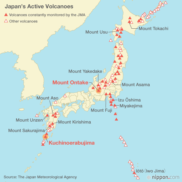 japan active volcanoes map