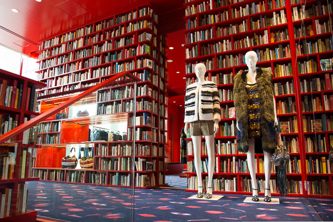 sonia rykiel tokyo aoyama store pop-up library book bookshelves shop