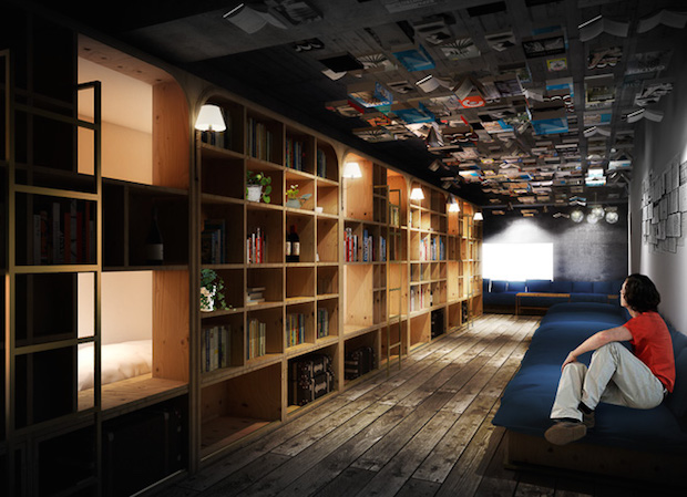 book bed hotel japan tokyo ikebukuro bookstore bookshop hostel stay