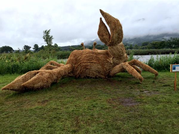 amy goda artwork straw sculpture niigata japan dinosaur praying mantis crab