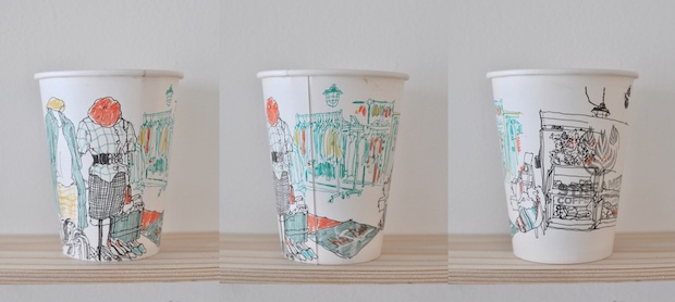 mariya suzuki paper cup coffee art illustration sketching japanese artist