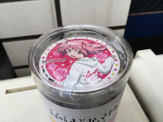 madoka magica vending machine comiket coffee can lawson convenience store badge