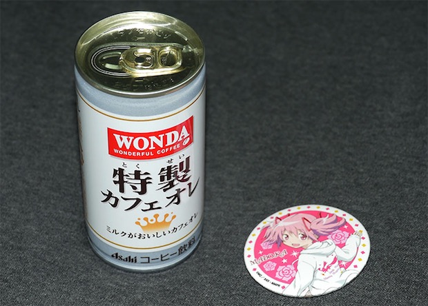 madoka magica vending machine comiket coffee can lawson convenience store badge