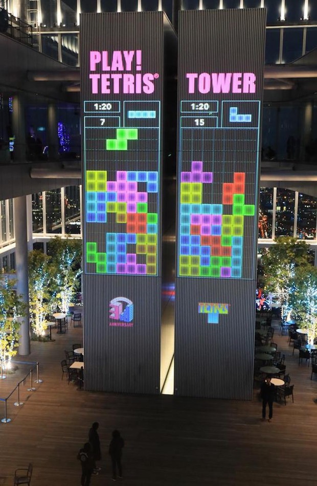 tetris tower giant wall play game japan osaka