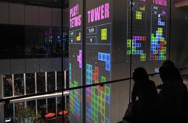 tetris tower giant wall play game japan osaka