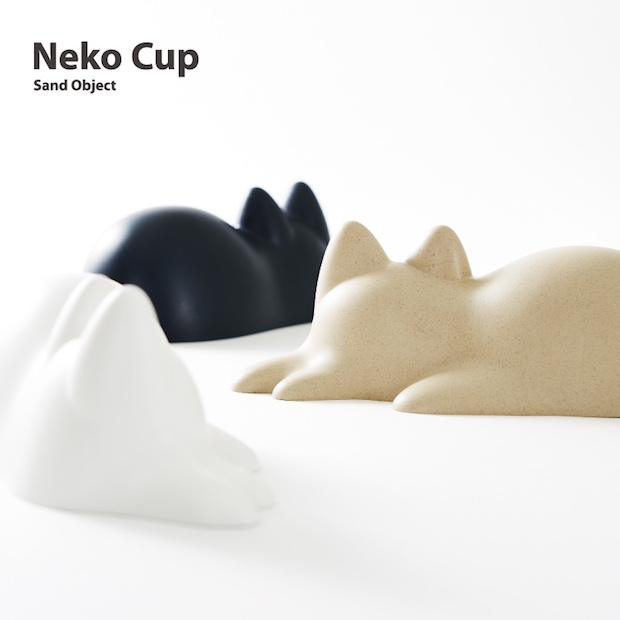 neko cup sand sleeping cat japan sculpture